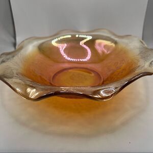 Jeannette Glass Floragold Louisa Ruffled 9.5" Bowl Carnival Glass